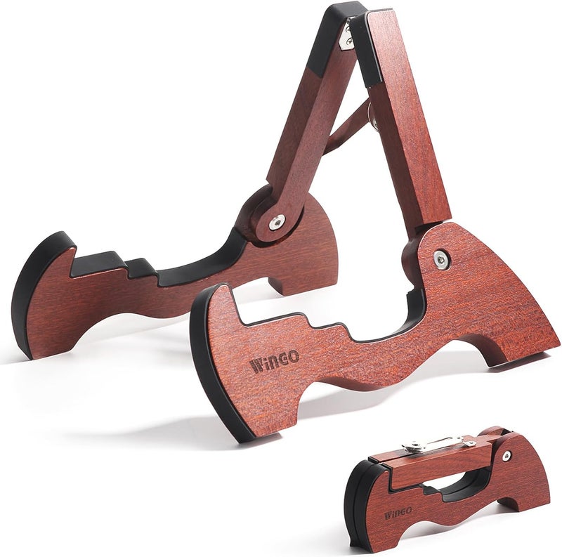 Wingo حامل جيتار خشبي، حامل أرضي خشبي قابل للطي على شكل حرف A للجيتارات الصوتية والكهربائية والكلاسيكية مع مطاط غير قابل للانزلاق، مجمع بالكامل. - Image 1